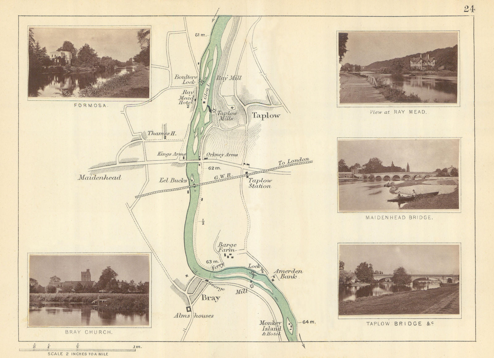 RIVER THAMES - Taplow - Maidenhead - Bray. Ray Mead. Formosa. TAUNT 1879 map